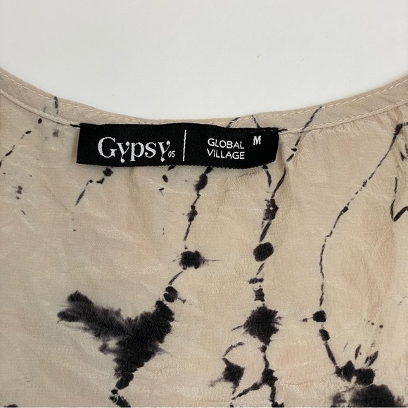 Gypsy 05 100% Silk Printed Black & Cream High Low Swing Tank Sleeveless Blouse - Picture 4 of 9